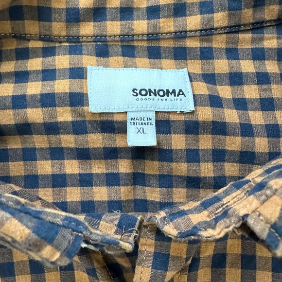 Men's Sonoma XL Long Sleeve Navy/Dark Mustard Plaid Casual Button Down Shirt - Picture 3 of 3